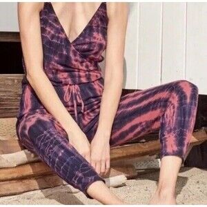 Anthropologie Sundry Jogger Size 0 Jumpsuit Pink & Blue Tie-Dye Vacation Romper